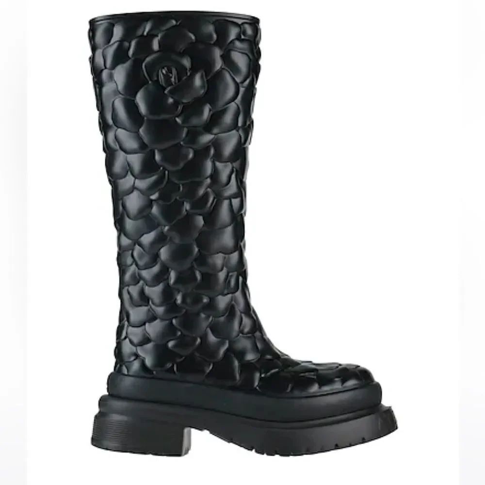 Valentino tall black floral rain boots size 9 New in box